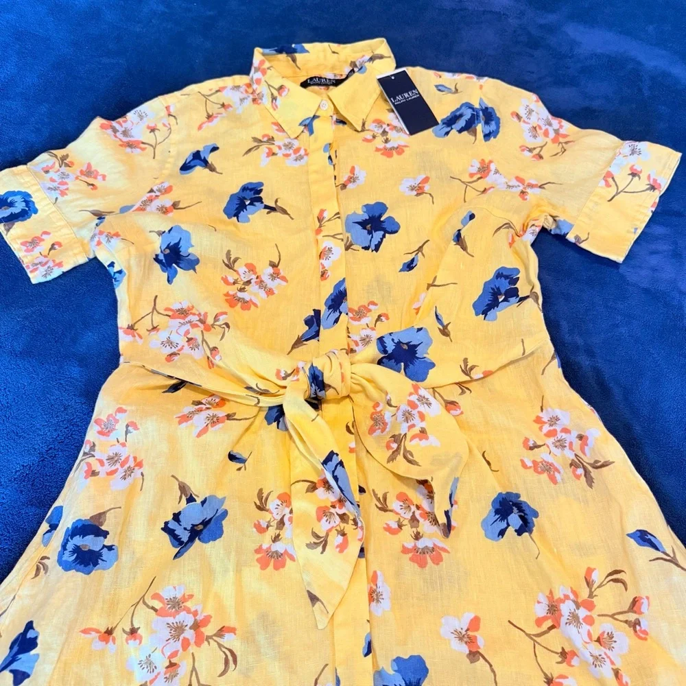 Lauren Ralph Lauren Yellow Floral Linen Shirtdress - Picture 1 of 6